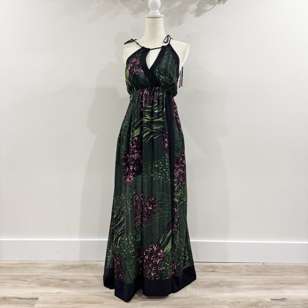 Ciebon Kalista chiffon gown Green Pink Tropical Pint Chiffon Halter Neck XS C725